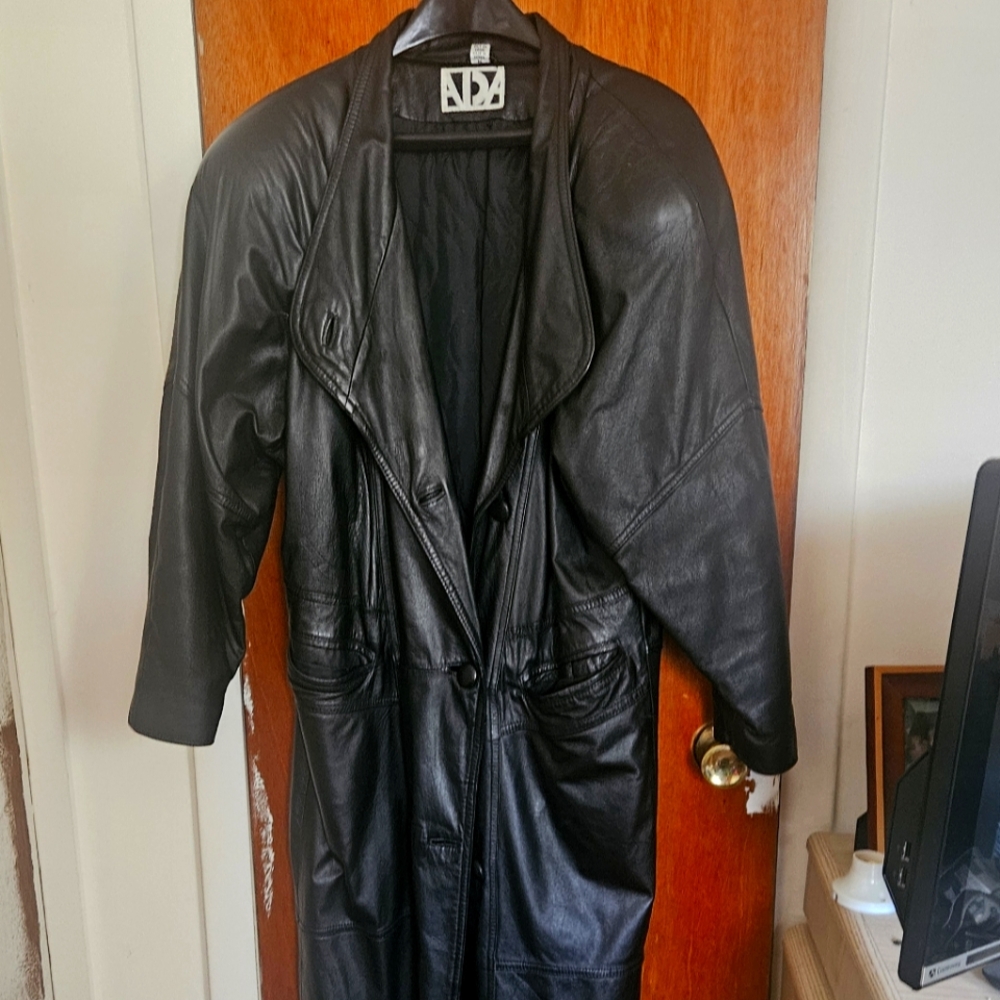 Used full length leather coat
